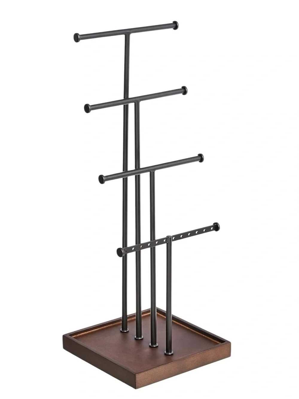 🪷 Metal Jewelry Stand with Solid Wood Base -Tiered Organizer